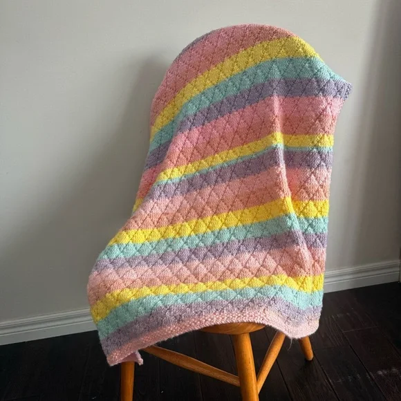 Colorful Striped Handmade Knit Baby Blanket - Picture 1 of 6